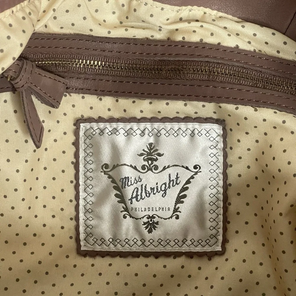 Anthropologie Miss‎ Albright Leather Hobo Shoulder Bag Ruffle Detail Mauve Brown
